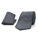 Charcoal Grey Neck Tie Pocket Square Set For Men Linen Textured Polyester