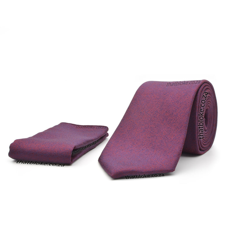 Burgundy Neck Tie Pocket Square Set For Men Speckled Texture Shine Polyester