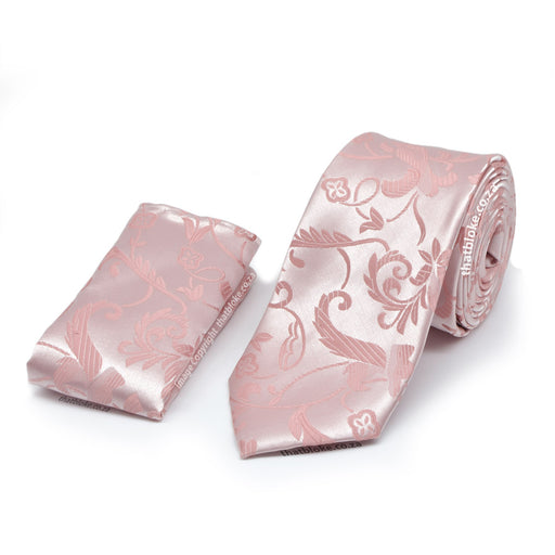 Light Dusty Pink Neck Tie For Men Floral Pattern Silky Polyester