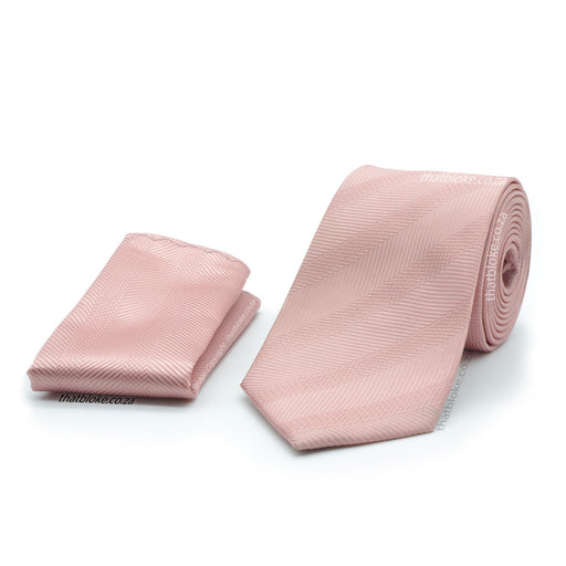 Dusty Pink Neck Tie Pocket Square Set For Men Zig-Zag Stripe Pattern