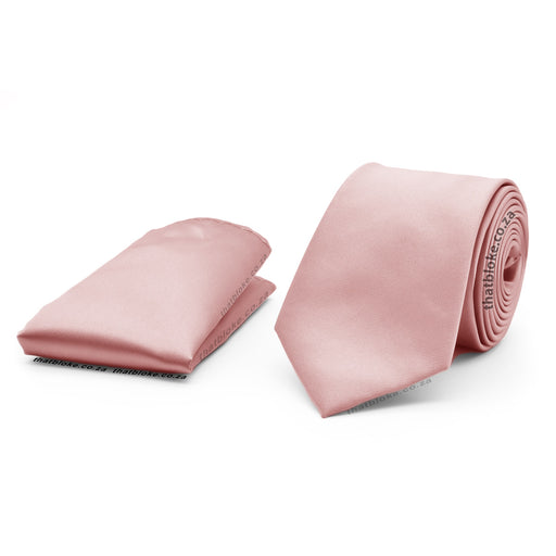Dusty Pink Neck Tie Pocket Square Set Silky Polyester