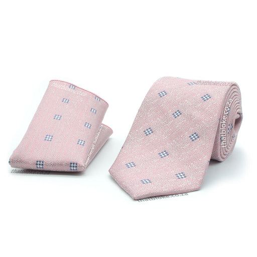 Light Pale Pink Neck Tie Pocket Square Set For Men Geometric Pattern Polyester