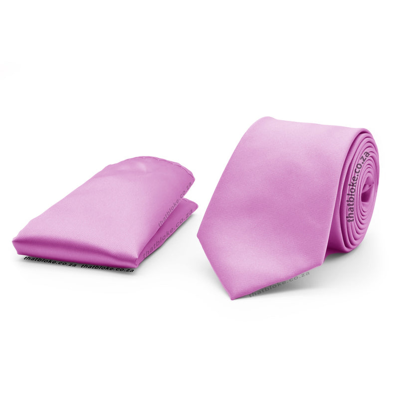 Orchid Purple Neck Tie Pocket Square Set Silky Polyester