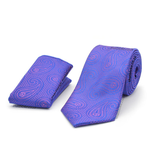 Royal Roman Purple Neck Tie Pocket Square Set Paisley Pattern