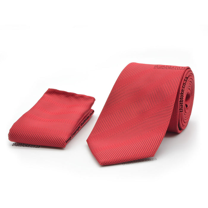 Red Zig-Zag Stripe Pattern Neck Tie Pocket Square Set For Men Polyester