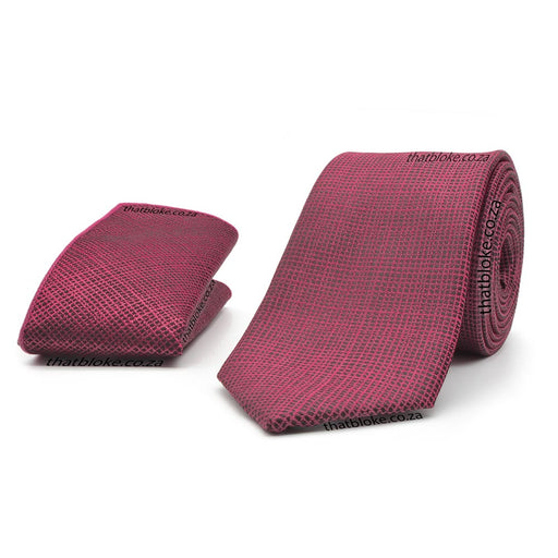 Deep Wine Red Neck Tie Pocket Square Set For Men Linen Textured Polyester
