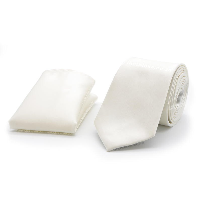 Pearl White Neck Tie And Pocket Square Set For Men Silky Polyester