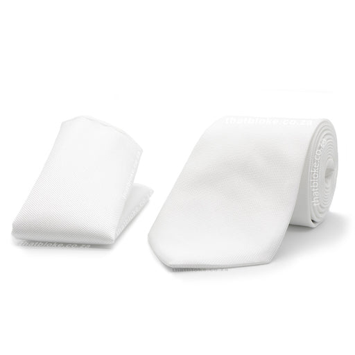 White Neck Tie Pocket Square Set For Men Textured