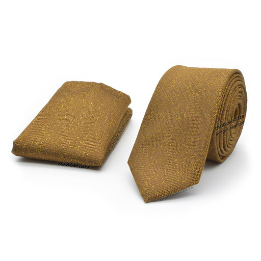 Dark Jungle Bronze Neck Tie Pocket Square Set Golden Speckles Polyester