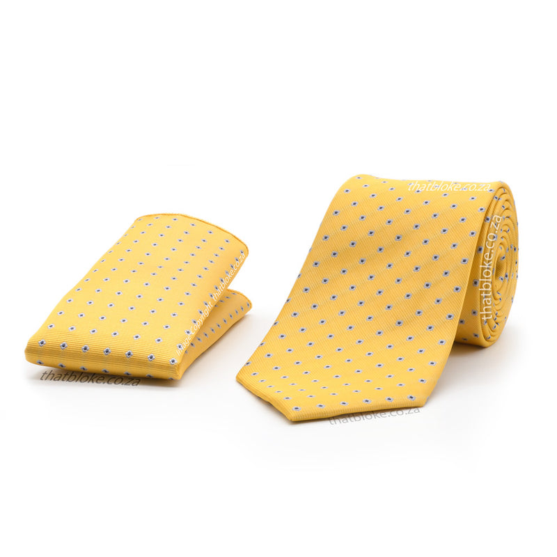 Bumblebee Yellow Neck Tie Pocket Square Set For Men Silver Pattern