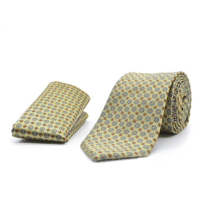 Light Dusty Yellow Vegas Gold Neck Tie Pocket Square Set For Men Foulard Geometric Pattern Polyester