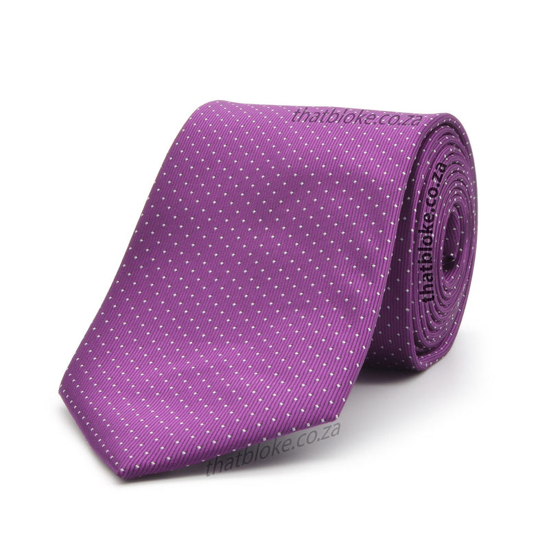 Roman Purple Neck Tie with Small White Polkadots Polyester Men