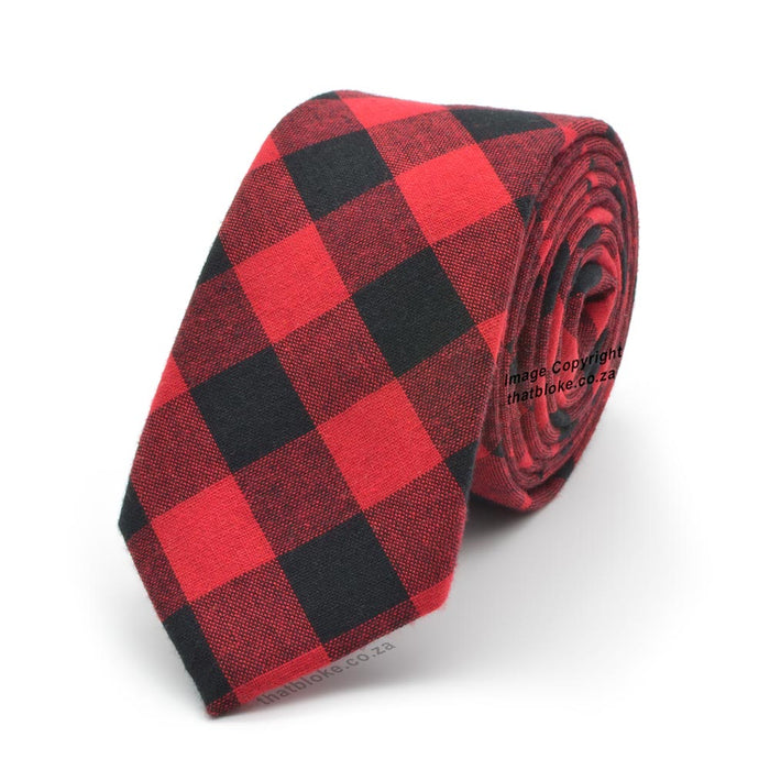 Black and Red Neck Tie For Men Square Checked Style Design Soft Polyester