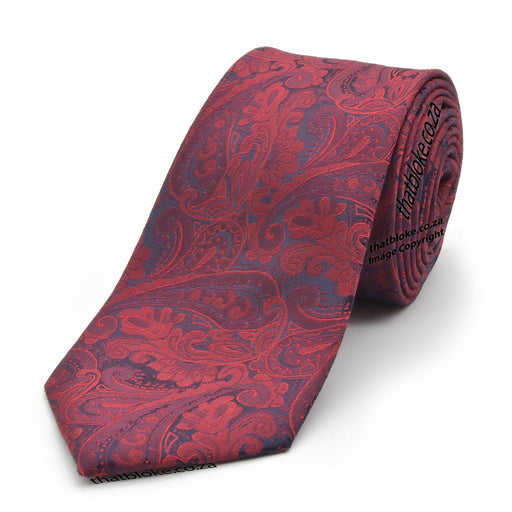 Deep Red Neck Tie For Men Paisley Patterned Polyester