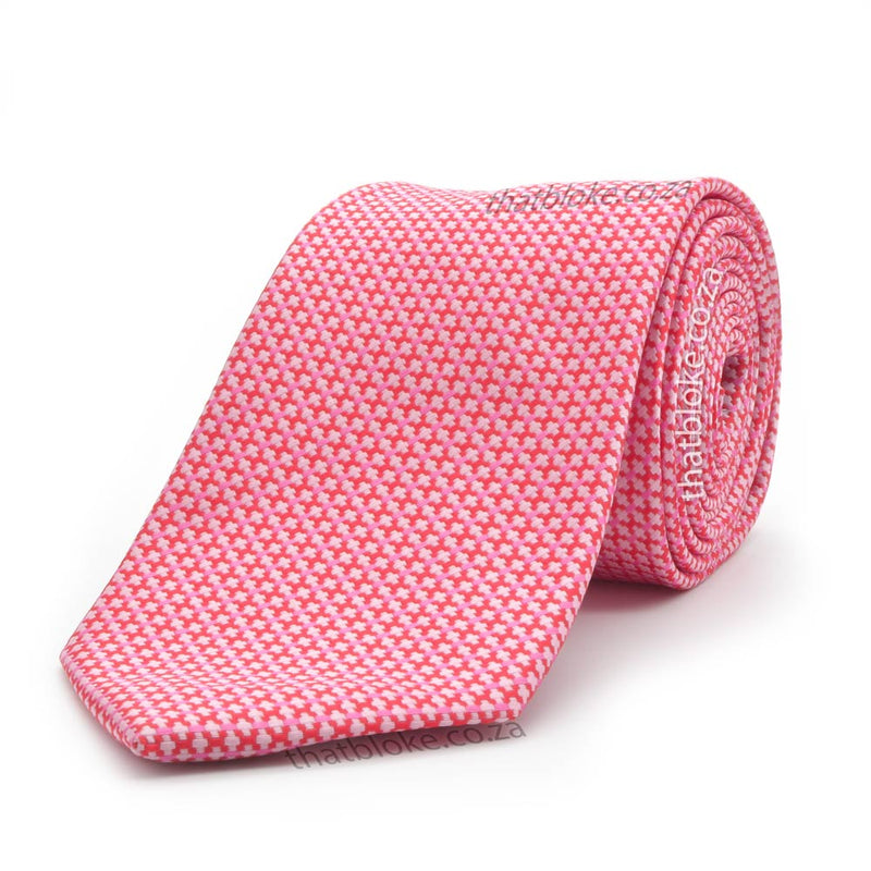 Pinkish Red Neck Tie For Men Geometric Square Pattern Polyester
