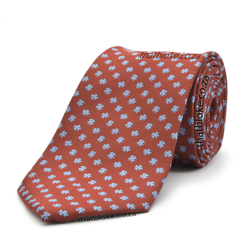 Dark Terracotta Neck Tie For Men Floral Pattern Polyester