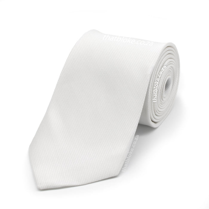 Pure White Neck Tie For Men Textured Stripe Patterned Polyester
