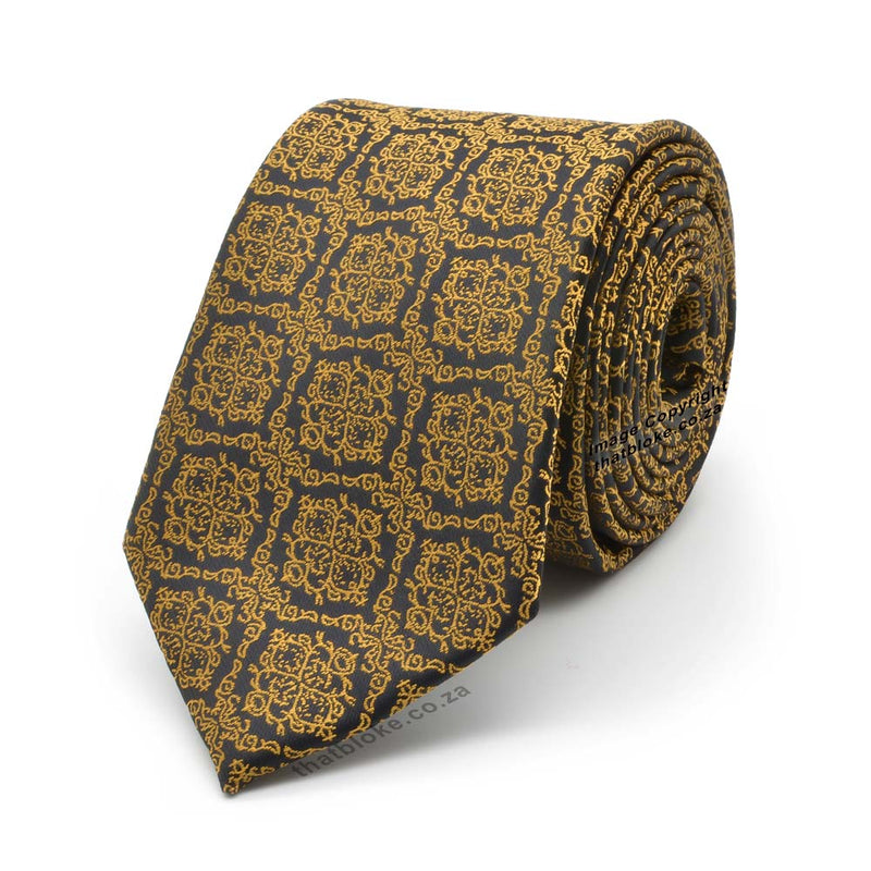 Golden Yellow Neck Tie For Men Decorative Soutache Pattern Polyester