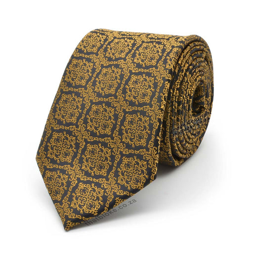 Golden Yellow Neck Tie For Men Decorative Soutache Pattern Polyester