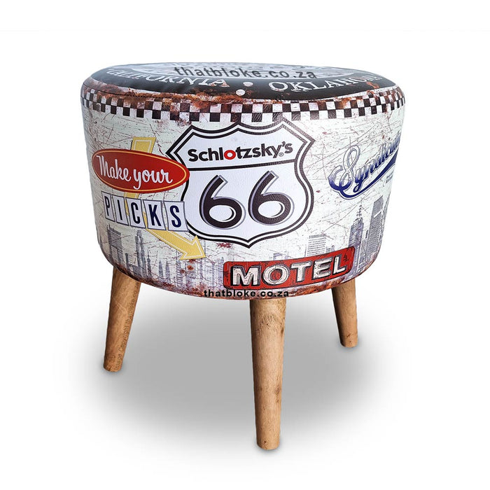 US Route 66 Ottoman Stool Round Flat Image Front