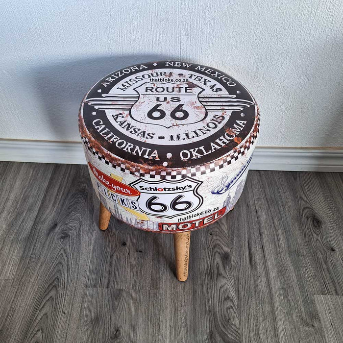US Route 66 Ottoman Stool Round Flat Image Top