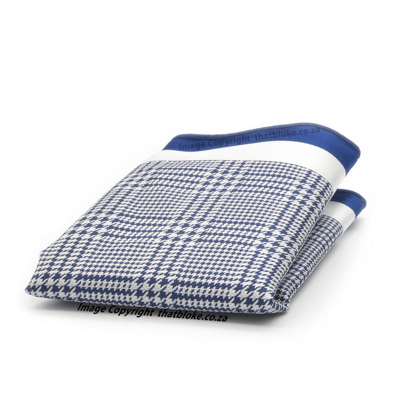 Pocket Square - Blue Navy & White Check Pattern (Silky)