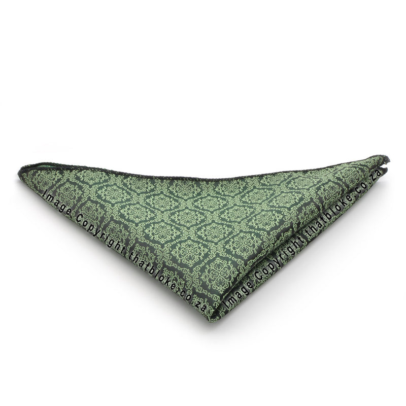 Dusty Lime Green Pocket Square For Men Decorative Soutache Pattern Polyester