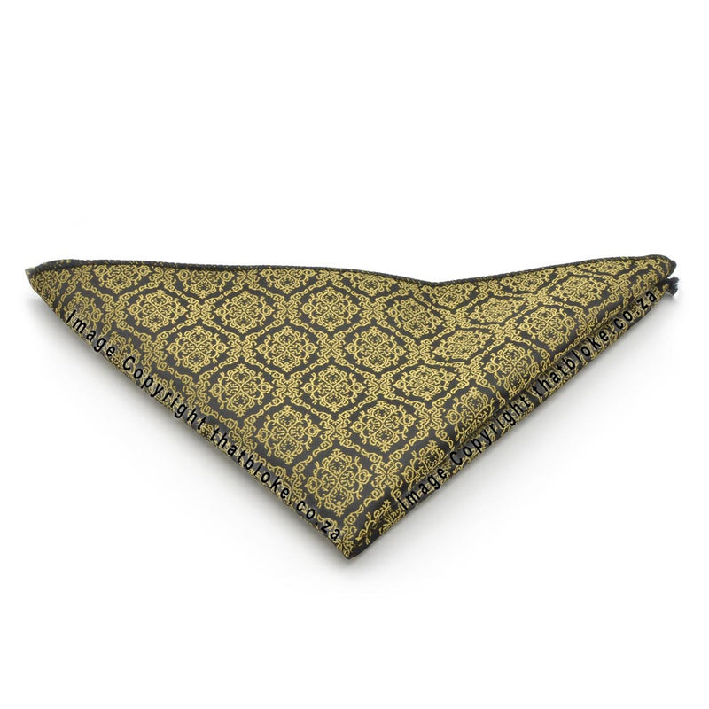 Yellow Vegas Gold Pocket Square For Men Decorative Soutache Pattern Polyester
