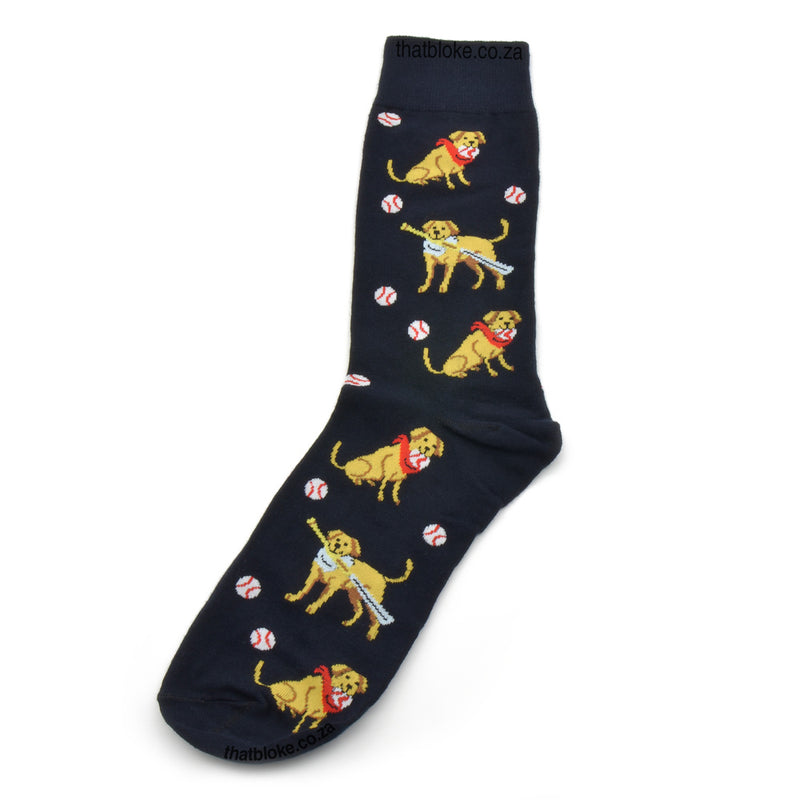 Novelty Golden Retriever Dog Socks Baseball Cotton Black Flat Image