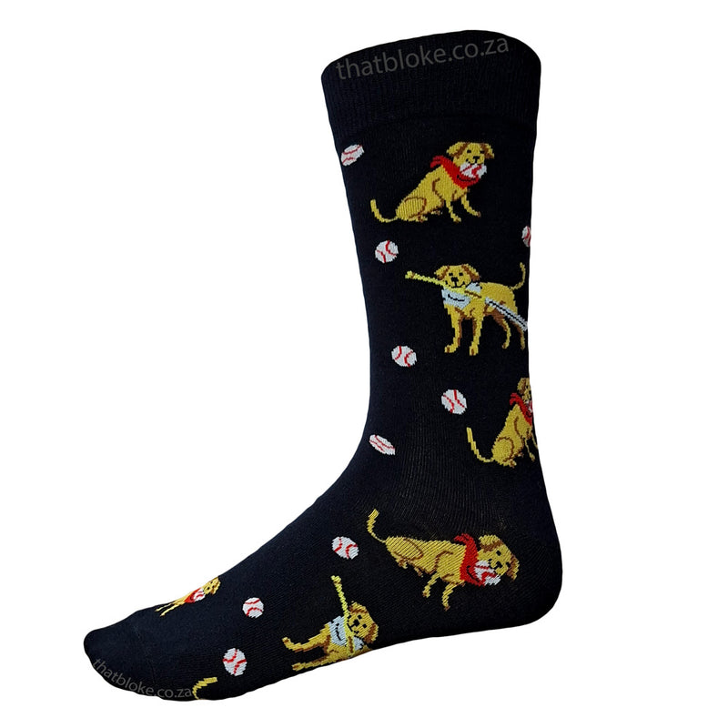 Novelty Golden Retriever Dog Socks Baseball Cotton Black Side Image