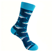 Novelty Swimming Fish Socks Cotton Navy Blue Light Side Image