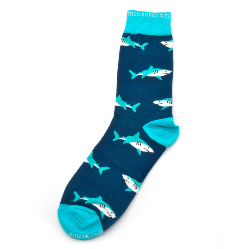 Novelty Swimming Sharks Socks Cotton Navy Blue Light Flat Image