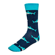 Novelty Swimming Sharks Socks Cotton Navy Blue Light Side Image