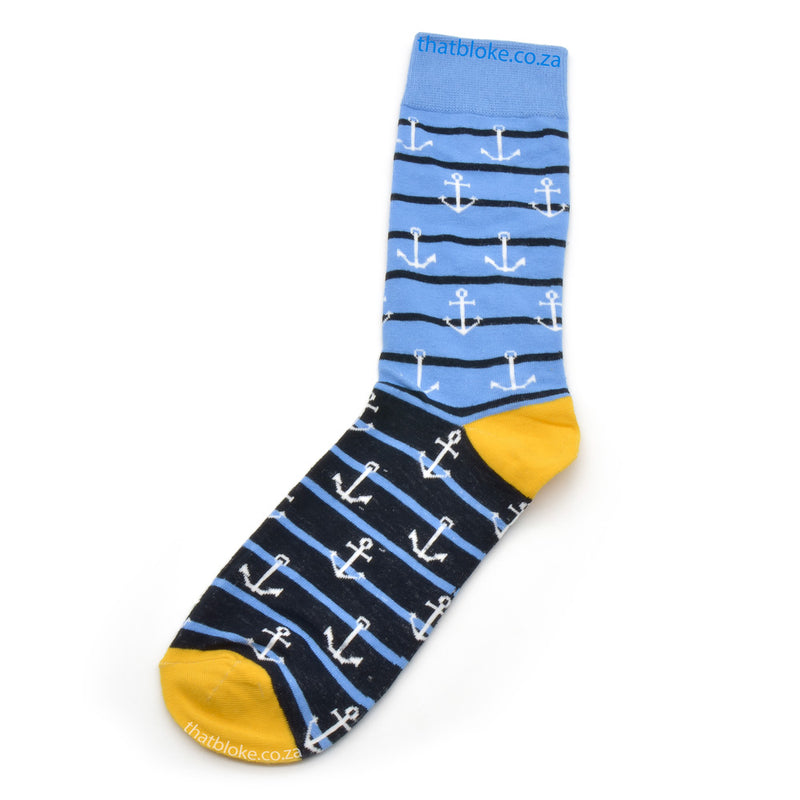 Novelty Ship Anchor Socks Cotton Navy Blue Light Sailor Flat Image