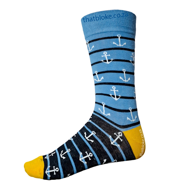 Novelty Ship Anchor Socks Cotton Navy Blue Light Sailor Side Image