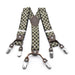 Black and beige suspenders for men six clip Angled Square Block Checked Pattern Elastic Polyester