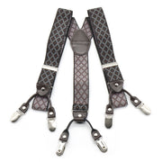 Black and Brown suspenders for men six clip Checked Pattern Elastic Polyester