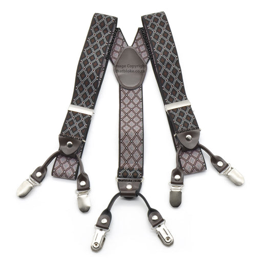 Black and Brown suspenders for men six clip Checked Pattern Elastic Polyester