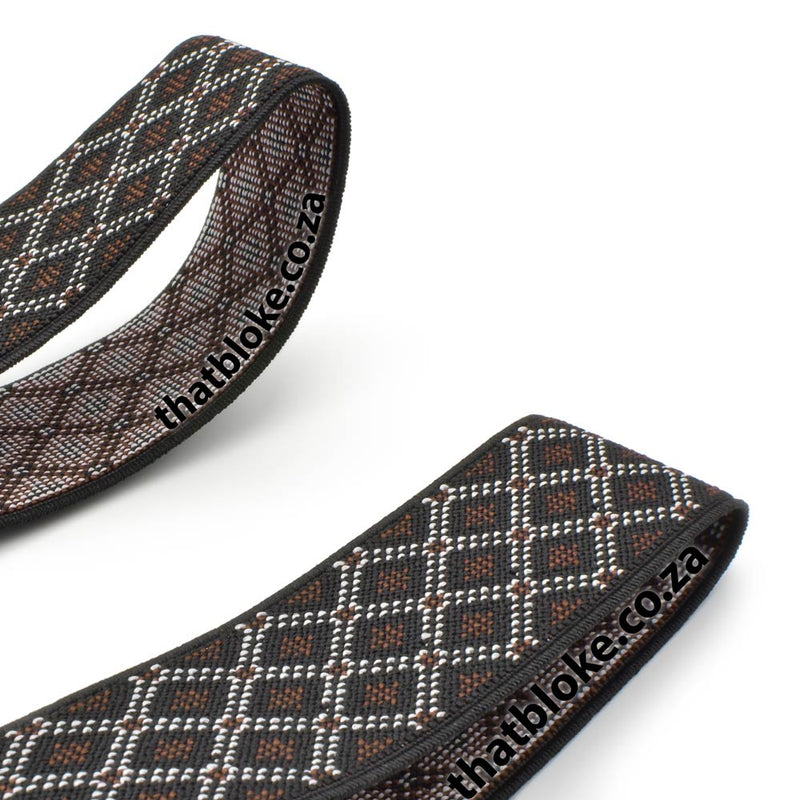 Suspenders Six Clip - Black & Brown Checked Style Pattern
