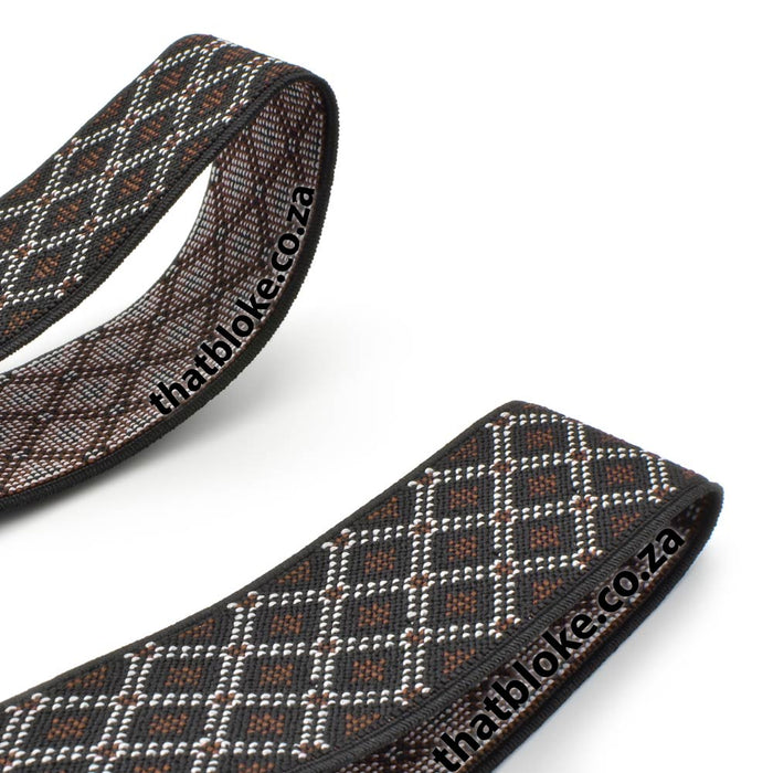 Suspenders Six Clip - Black & Brown Checked Style Pattern