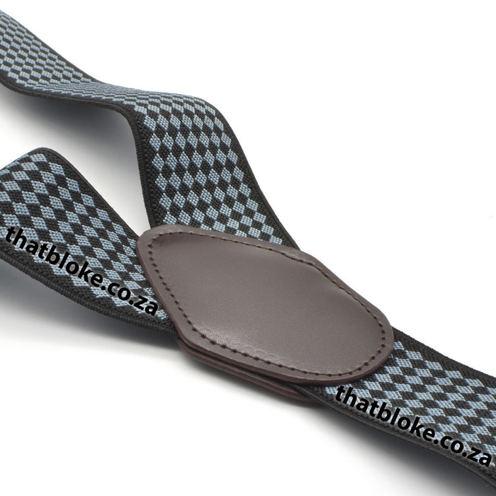 Suspenders Six Clip - Black & Grey Cool Checked Style Pattern