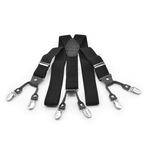 Six Clip Black Suspenders With Black End-Straps Elastic Polyester