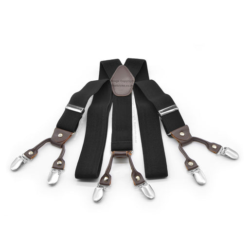 Six Clip Black Suspenders Y-Shape