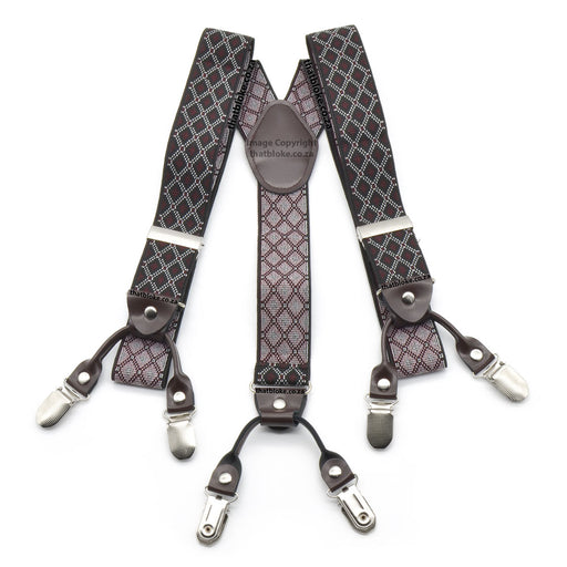 Black and Maroon suspenders for men six clip Checked Pattern Elastic Polyester