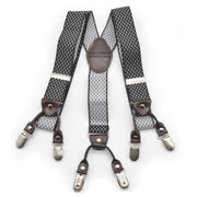 Black and White suspenders for men six clip Small Checked Pattern Elastic Polyester