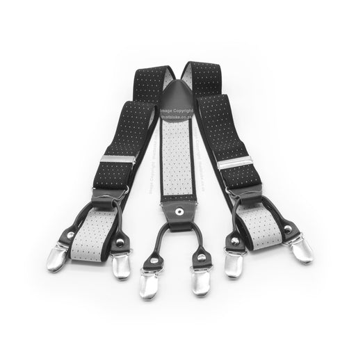 Six Clip Black Suspenders with Black End-straps Elastic Polyester