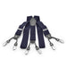 Six Clip Navy Blue Suspenders For Men Black End Straps Elastic Polyester