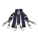 Six Clip Navy Blue Suspenders For Men Brown End Straps Elastic Polyester