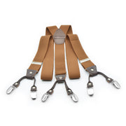 Caramel Brown Suspenders Six Clip Elastic Polyester