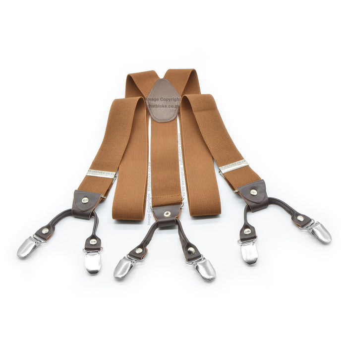 Caramel Brown Suspenders Six Clip Elastic Polyester